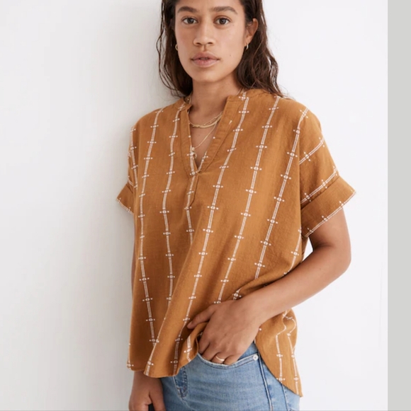 Madewell Lakeline Popover Shirttail Top Jacquard Stripe Large L - Picture 2 of 15